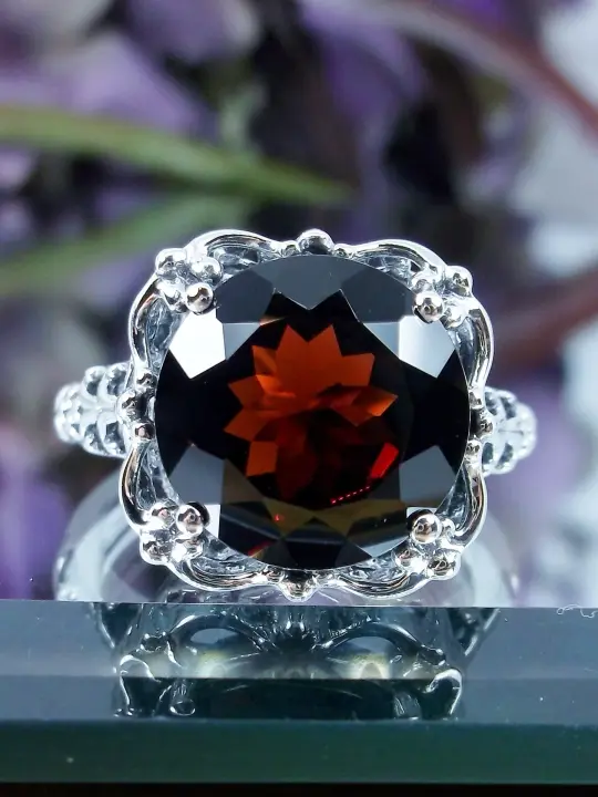 Garnet Ring, Natural Gemstone, Sterling Silver Victorian Jewelry #D103