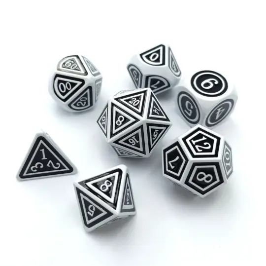 Silence the Dead Metal Dice Set. White and Black Striped