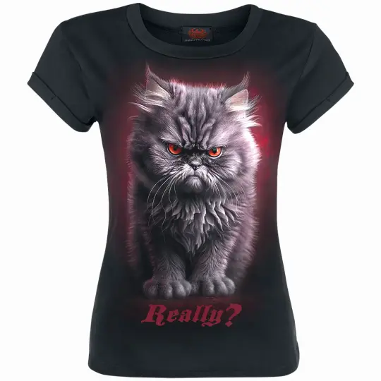Angry Cat Boatneck T-Shirt - Anger Management Girls Cap Sleeve Tee - Funny Cat Mom Shirt
