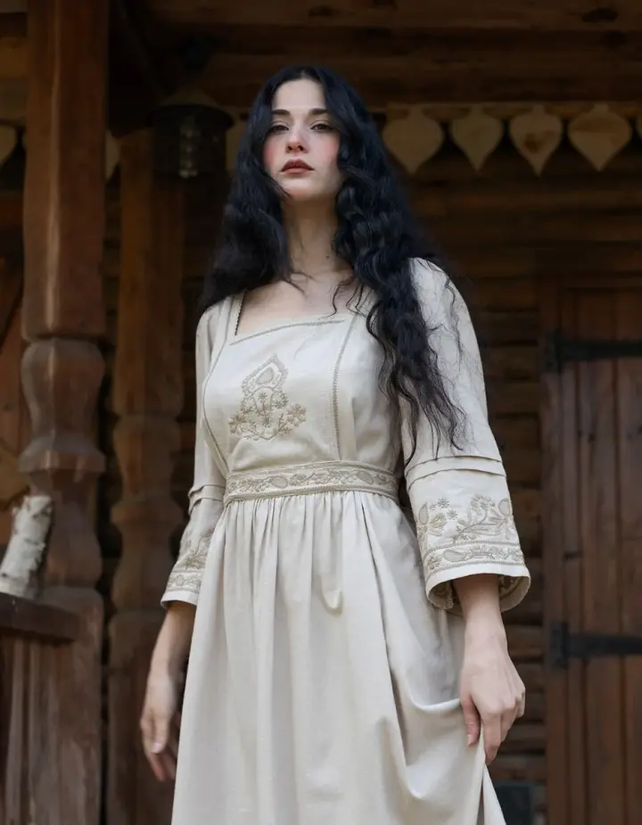 Robe 'Astrid' ceramique avec broderies nuancées