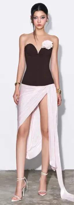 Brown tube top with slim waist and irregular hem short skirt for homecoming dress R4530