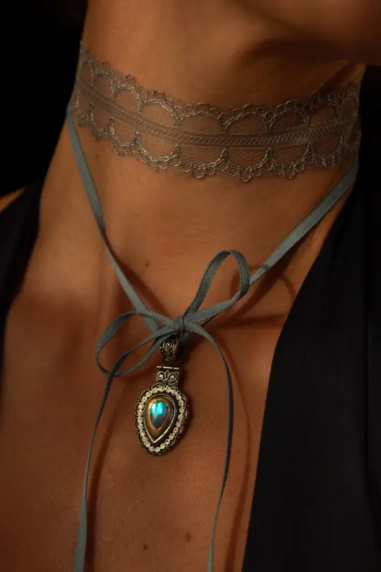 The Blue Hour | Lace & Moonstone-Effect Choker