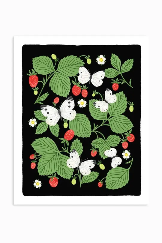 Strawberries and Butterflies Art Print