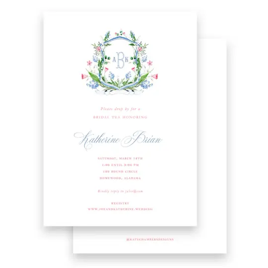 Watercolor Wildflower Botanical Crest with Monogram Baby Shower Invitation