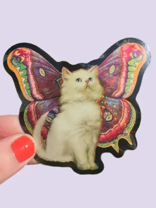 Cat Butterfly Glitter Sticker
