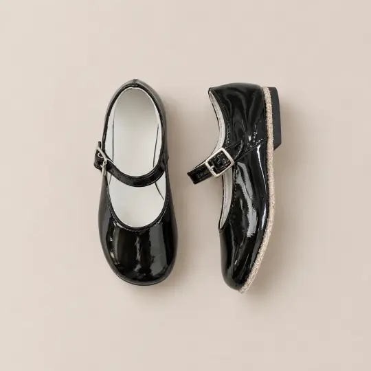 Mini Mary Janes in Black Patent