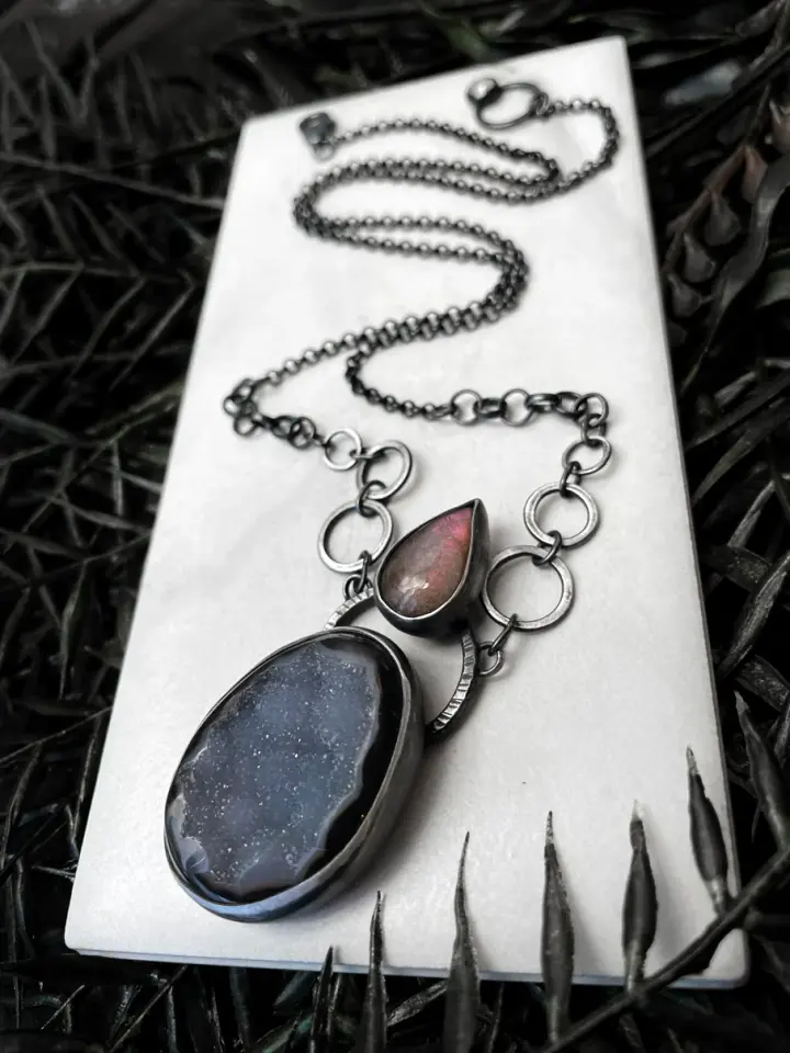 Purple Labradorite and Druzy Amulet