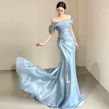 Elegant Pale Blue Mermaid Bateau Women Dress Prom Dress Evening Dress RS048