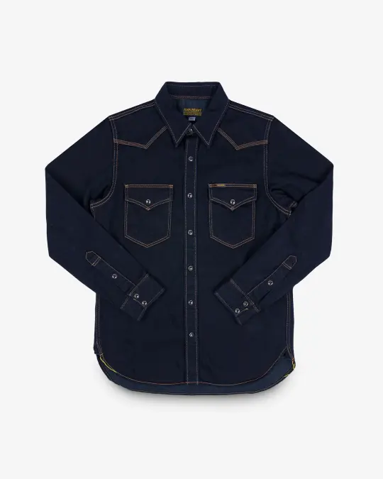 12oz Selvedge Denim Western Shirt - Indigo Overdyed Black