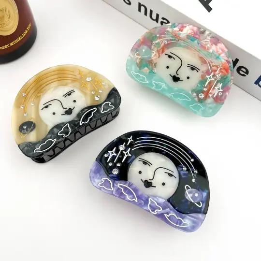 Moon & Starry Sky Acetate Claw Clip, Smiley Face Hair Clip