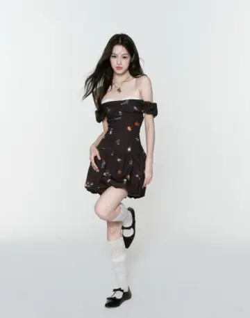 Brown Floral Print Off The Shoulder Mini Dress With Lace Trim And Bubble Skirt R9434