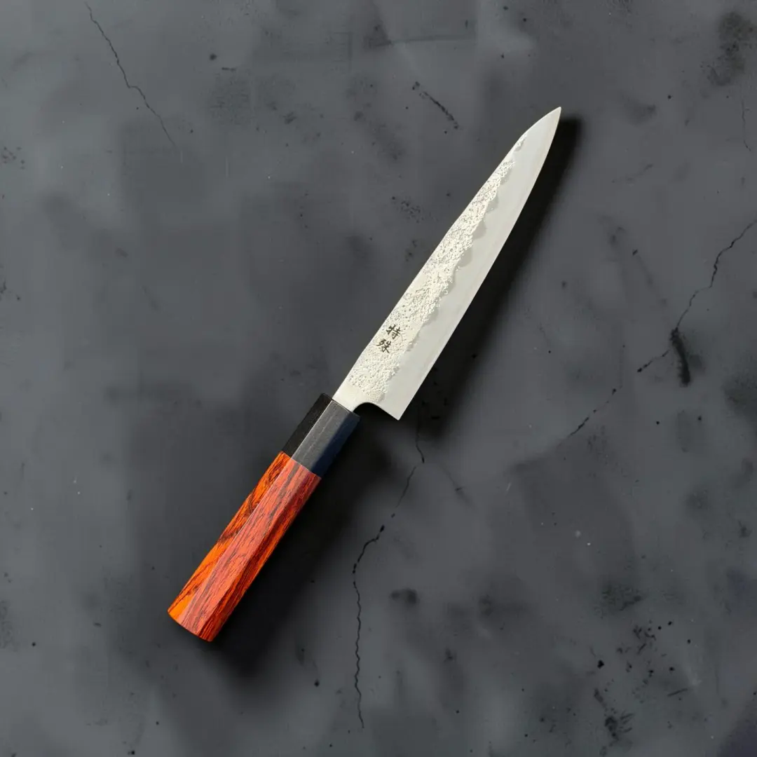 Tokushu Knife Ginsan Nashiji Petty 150mm with Rosewood and Ebony Handle