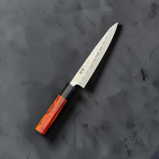 Tokushu Knife Ginsan Nashiji Petty 150mm with Rosewood and Ebony Handle