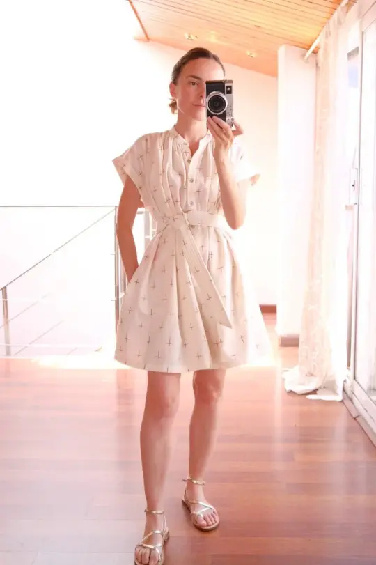 POUSSIN romper in the thin brown cross ikat fabric - S
