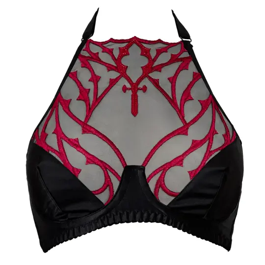 BURGUNDY DOGMA HALTER BRA HALF CUPS