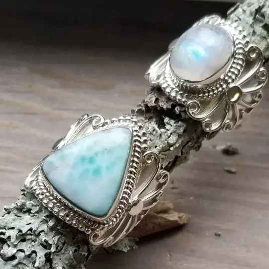 Oklahoma Rings in Larimar or Moonstone in Sterling Silver