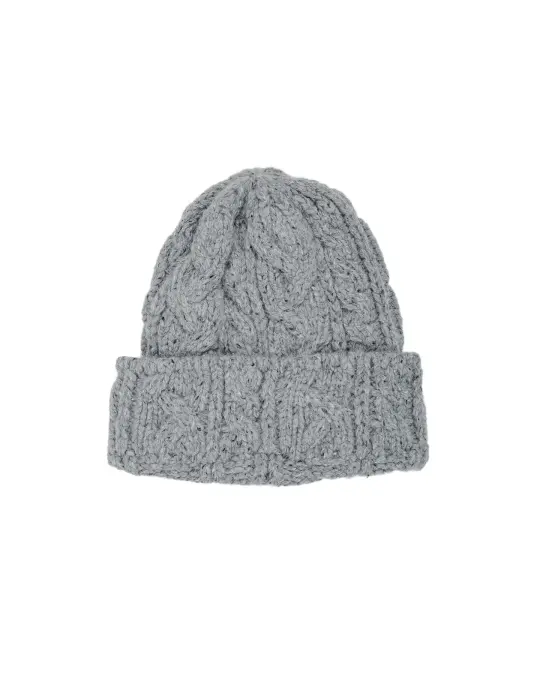 Found Feather Chunky Cable Knit Beanie Italian Donegal Wool Grey