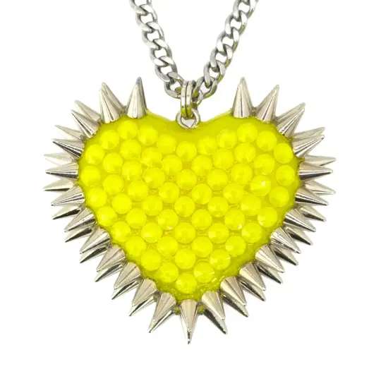 Classic Spiked & Paved Heart Necklace | Electric Yellow