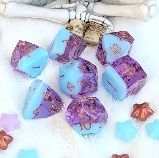Diamond Cut DnD Dice Set - Blue & Purple Resin - Phantom Glass