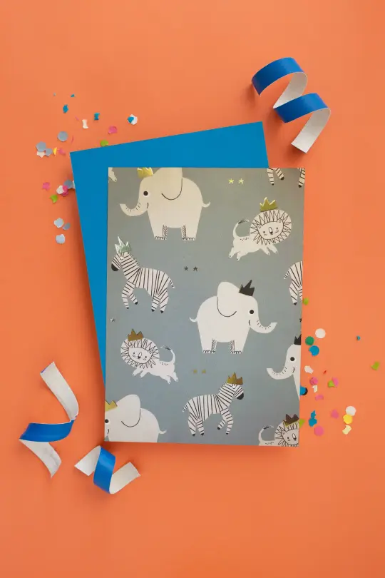 Carte postale illustrée & dorée "Happy kids" blue
