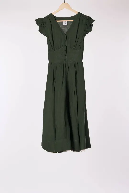 Diane Dress, Ruffle Sleeve, Evergreen