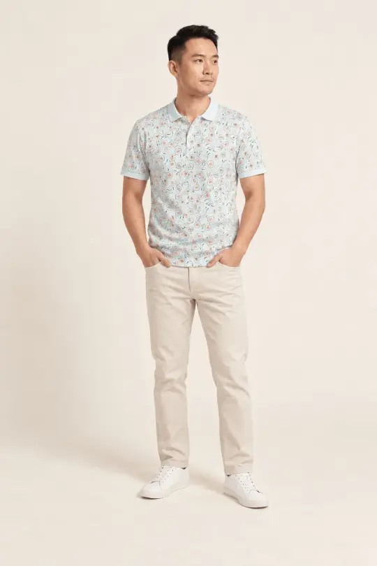 Men's Mandarin-collared Polo Tee - Blue Fans