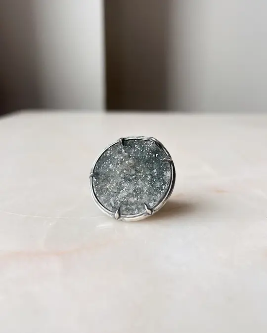 Full Moon // Silver + Druzy Quartz