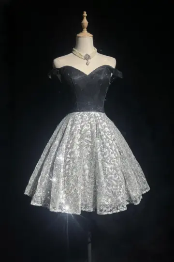 Elegant Sliver Sequin A-Line Sweetheart Corset Mini Prom Dress Homecoming Dress RS421