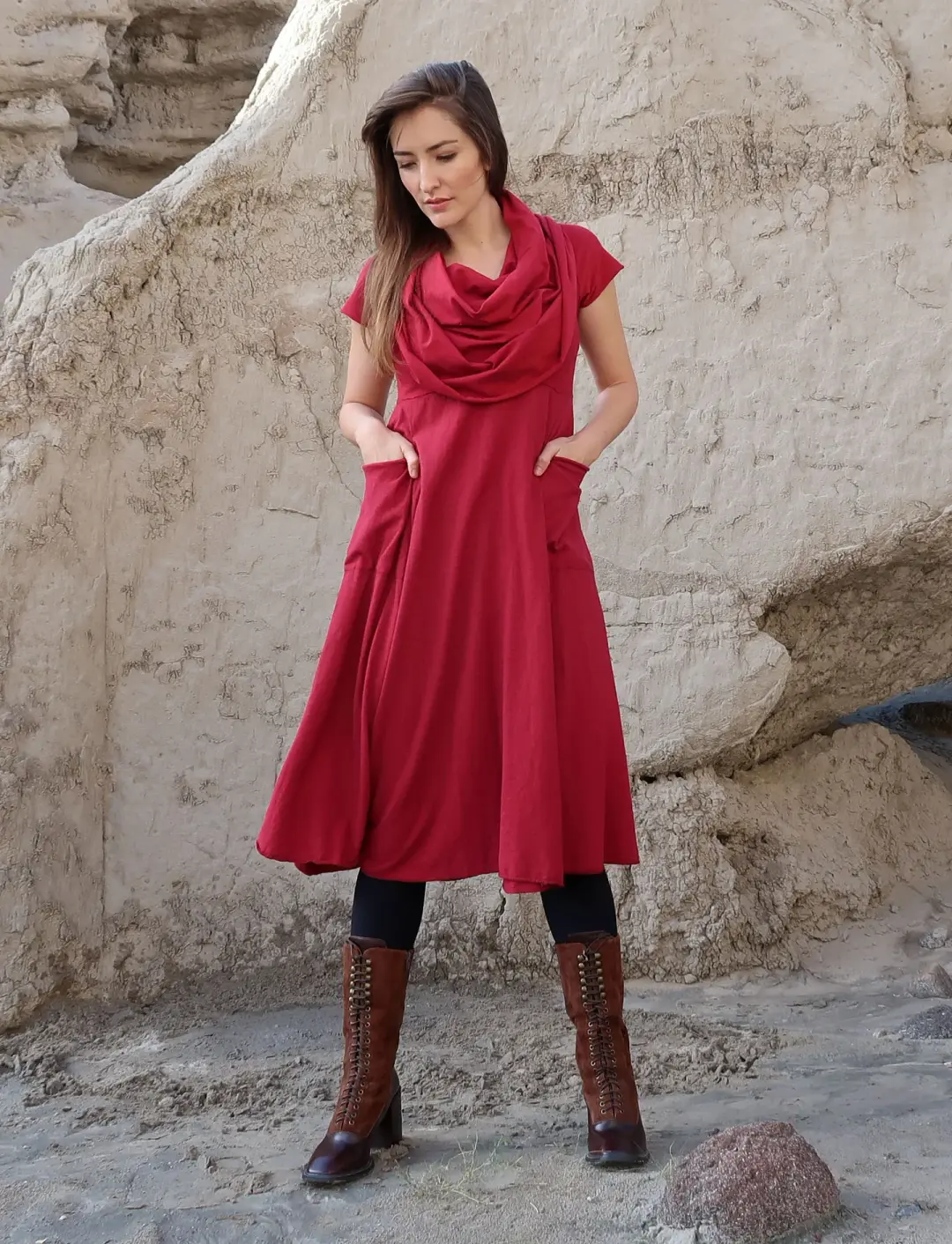 Super Cowl Perfect Pockets Eclipse Below Knee Dress