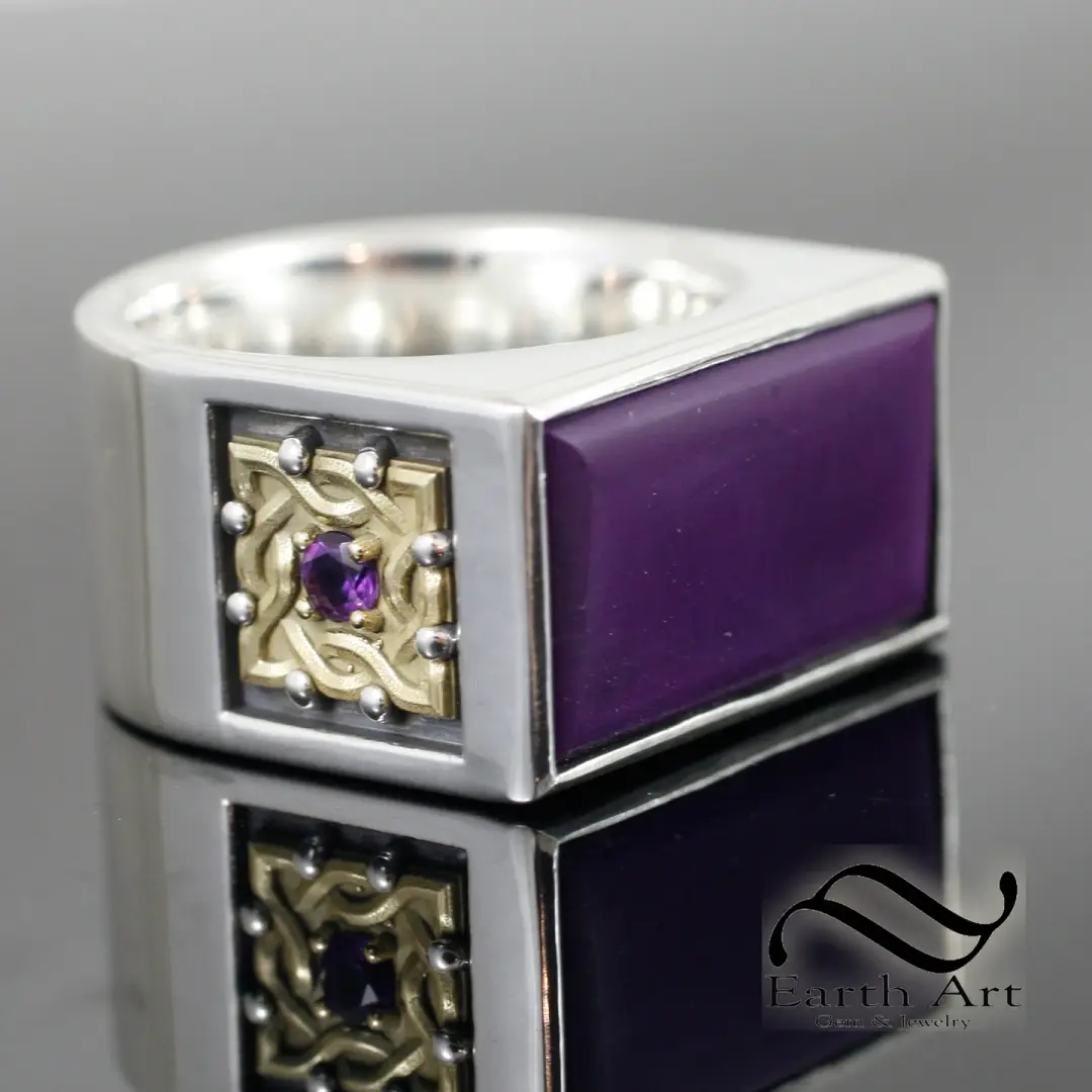 Men's Sugilite Signet - Sterling + 18k with amethysts