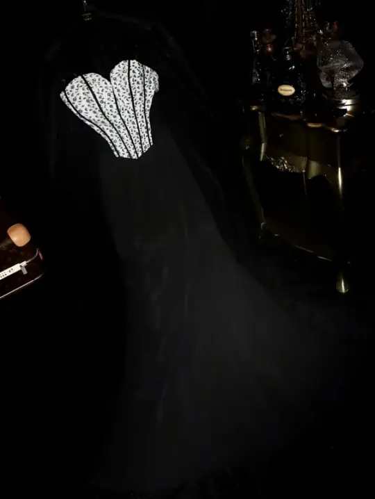 Black strapless sequined fitted long ball gown R6975