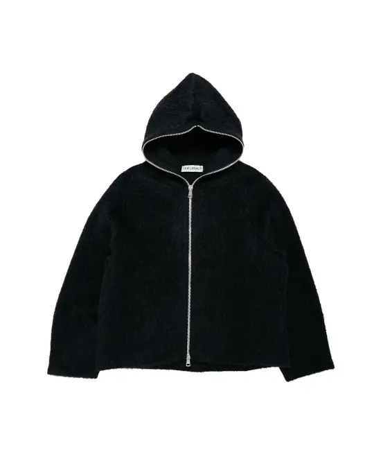 Our Legacy Full Zip Hood Black Hairy Wool