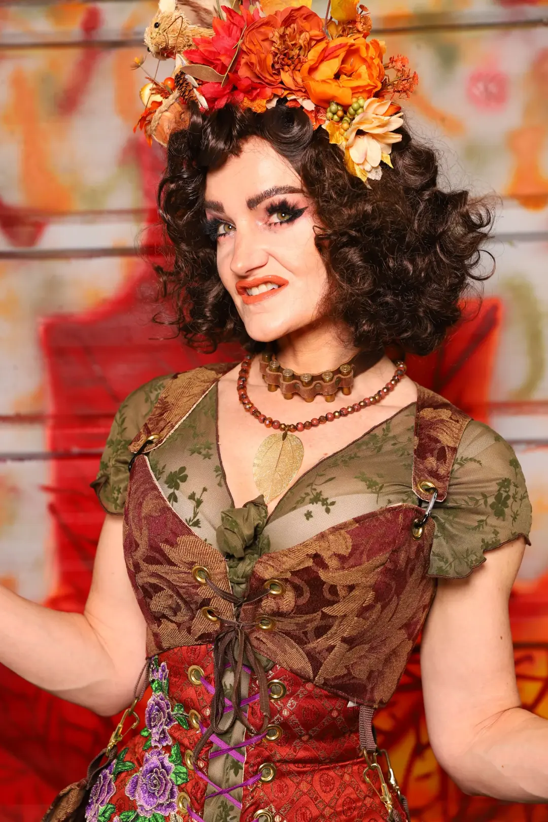 03. Cropped Courtier Corset in Burgundy and Gold Vine w/Detachable Pockets *PLEASE order by BUST Measurement, NOT waist!* - The Fall Fabulosity! Collection