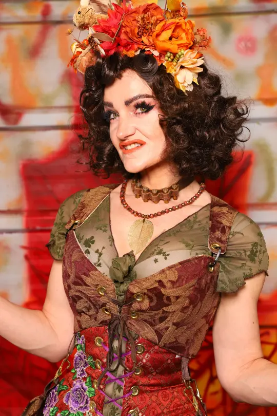 03. Cropped Courtier Corset in Burgundy and Gold Vine w/Detachable Pockets *PLEASE order by BUST Measurement, NOT waist!* - The Fall Fabulosity! Collection