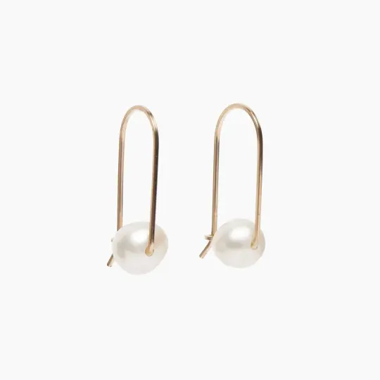Short Bar Pearl Hoop Earrings
