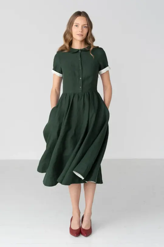 Classic – Short Sleeve Peter Pan Collar Linen Dress