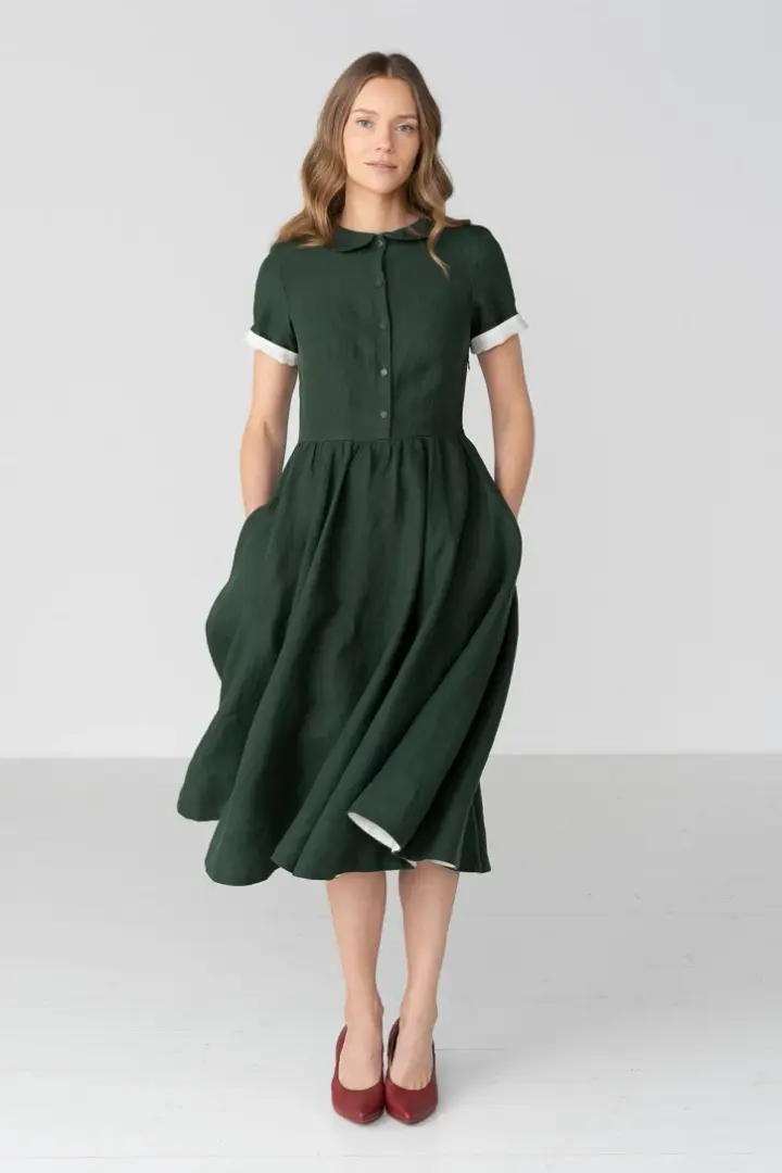 Classic – Short Sleeve Peter Pan Collar Linen Dress