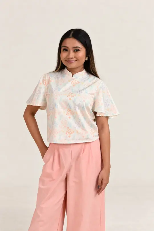 Ladies Amanda Top - Cream Floral Bamboo
