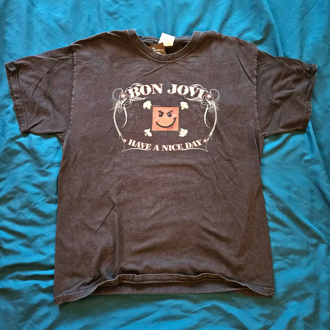 Vintage Bon Jovi 2005 tour t-shirt, "Have a nice day" graphic. Size L