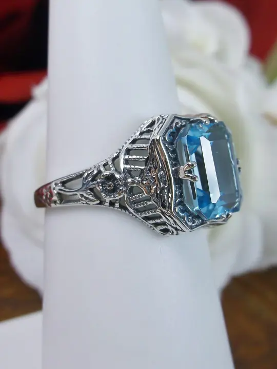 Natural Blue Topaz Ring, Size 5, Sky Blue Gemstone, Edwardian Jewelry #D148 - Ready to Ship
