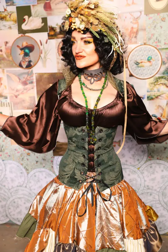 Vixen Underbust Corset w/collar in Forest Scroll -The Fowl Majesty Collection