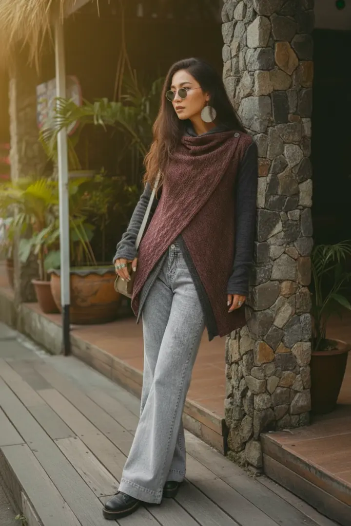 Convertible Jacket Mila Charcoal - Wine