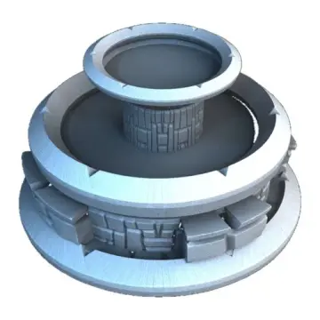 Unpainted 28mm 3D-printed tiered stone town fountain — tabletop RPG terrain for D&D, Pathfinder & wargaming