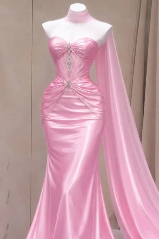 Sweet Pink Mermaid Sweetheart Beaded Bodycon Maxi Women Dress Prom Dress Birthday Dress RS301