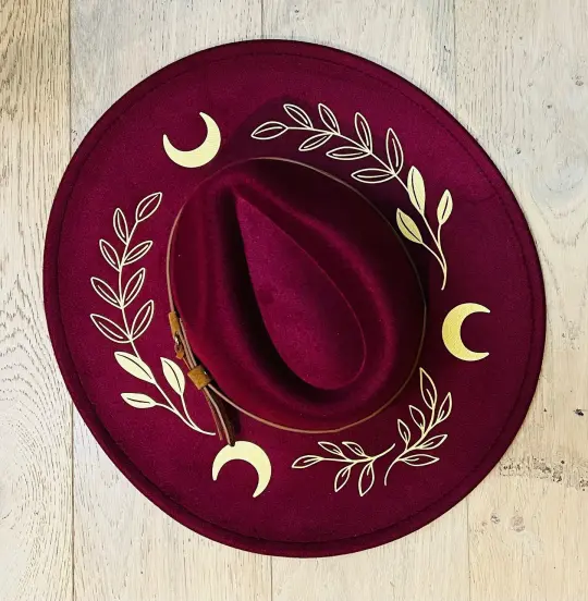 Wine Red Fern Moon Vegan Felt XL Wide Brim Hat