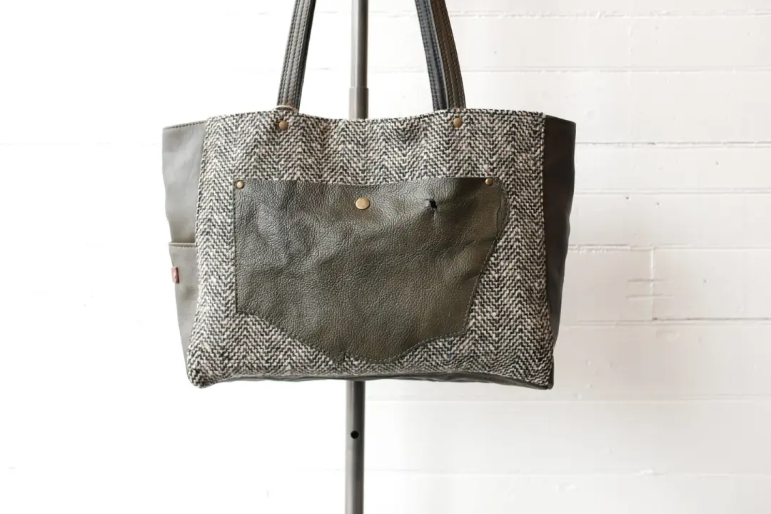 Olive Green & Herringbone Wool Tote bag
