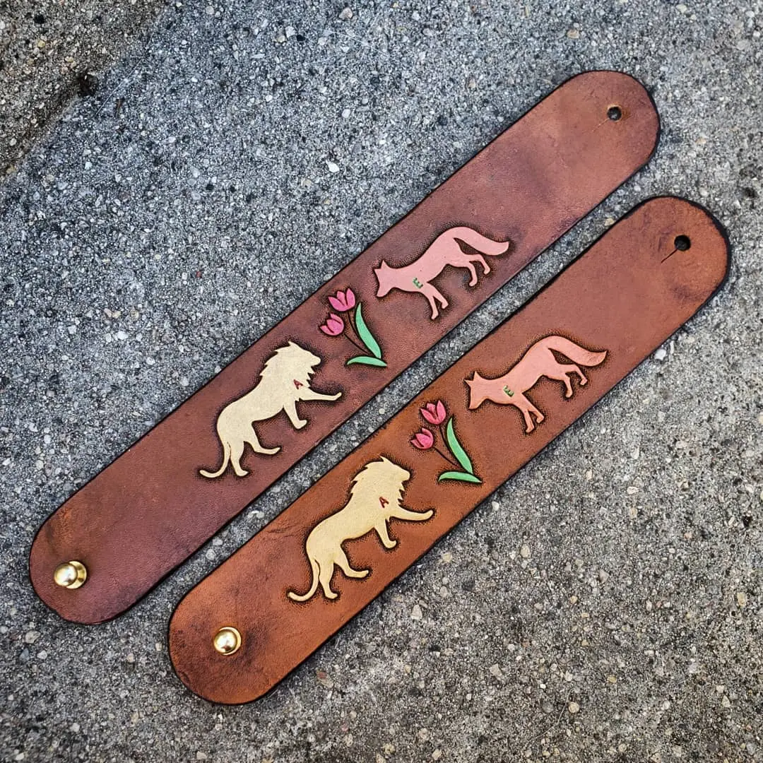 CUSTOM Wrist Cuffs | Tooled Custom Lion + Fox Set of Two for A.Z.