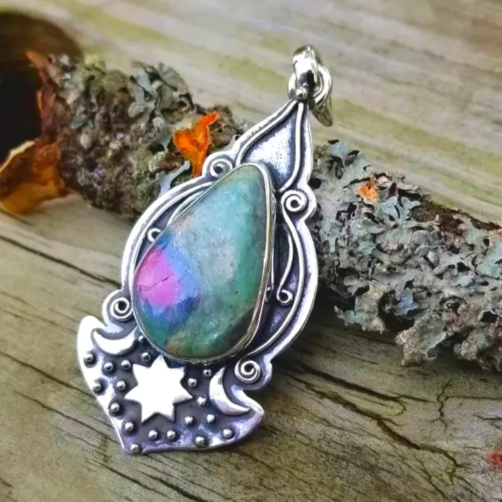 Romany Boho - Ruby Fuchsite Pendant in Sterling Silver