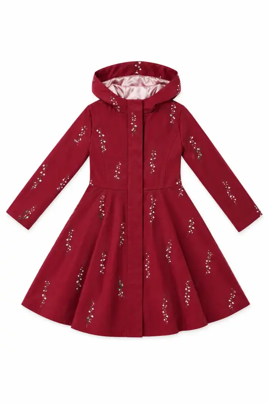 Red Coat for Girls with Flower Print | Crimson Lily