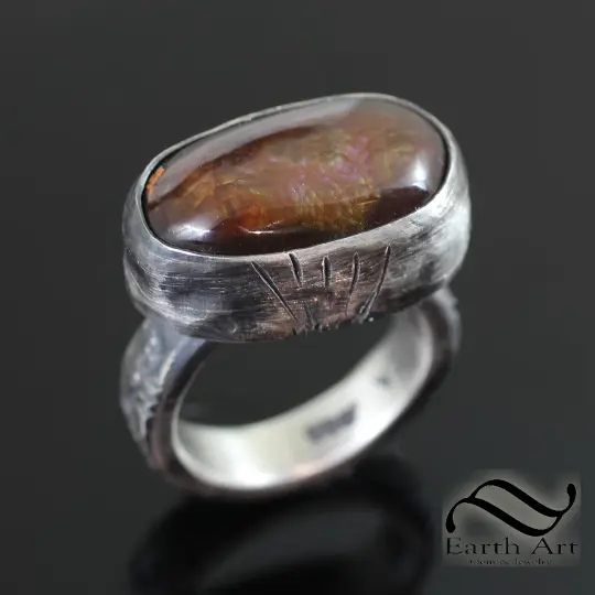 Distressed Fire Agate ring - Sterling Silver